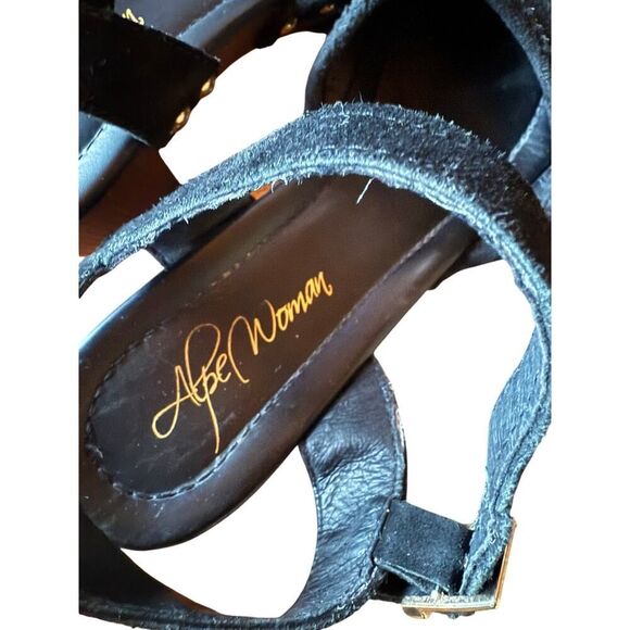 Alpe Woman Black Suede Studded Ankle Strap Block Heel Platforms Women's Size 7.5 - Picture 7 of 9